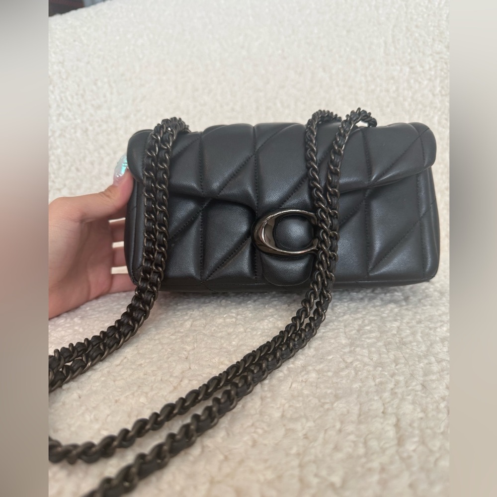 Coach Tabby black quilted shoulder bag or cross body palladium trim size 20